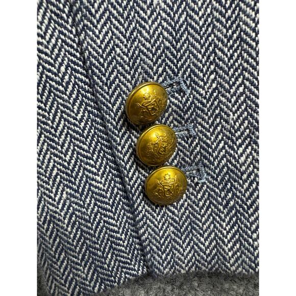 J. Crew Dalton Blazer Italian Linen Navy White Herring Bone Brass buttons Sz 2 - Picture 6 of 14